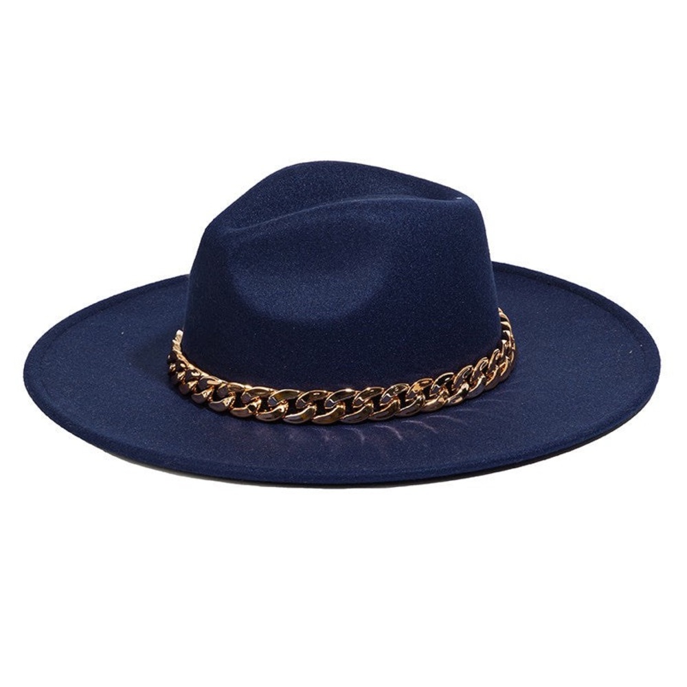 Country style Navy Blue Hat with Gold Chain Accent